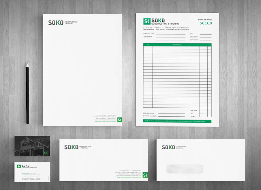 Gold Coast LOGO DESIGN - Soko Construction & Roofing - Gold Coast Letterhead and Stationary Design